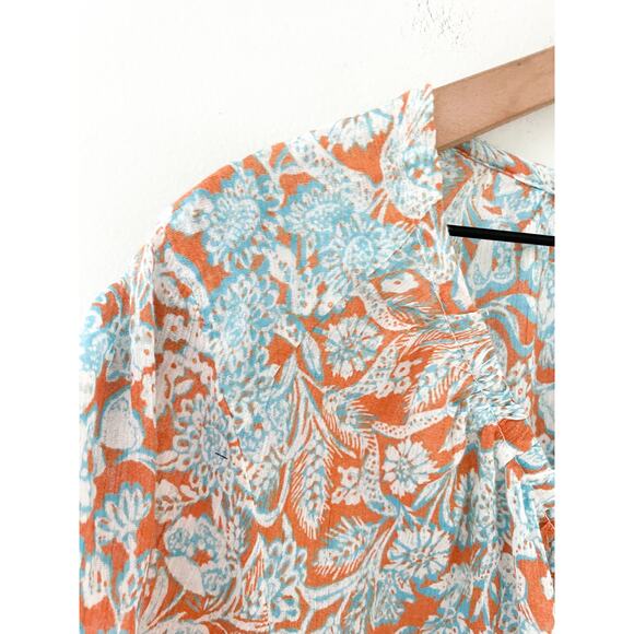 Anthropologie Floral Shirred Top Oversized Bohemian Hippie Tie Long Sleeves - Picture 8 of 11